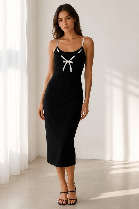 Maggy London Dresses & Skirts - Maggy London Black White Accent Midi Dress Size 8